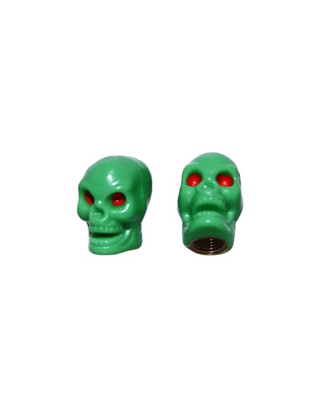 Valve Caps Skull Green Schrader Valve.